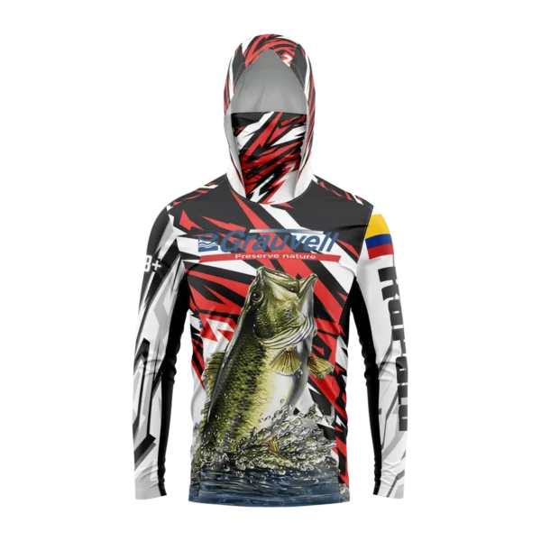 Buzo pesca con capucha negro+rojo